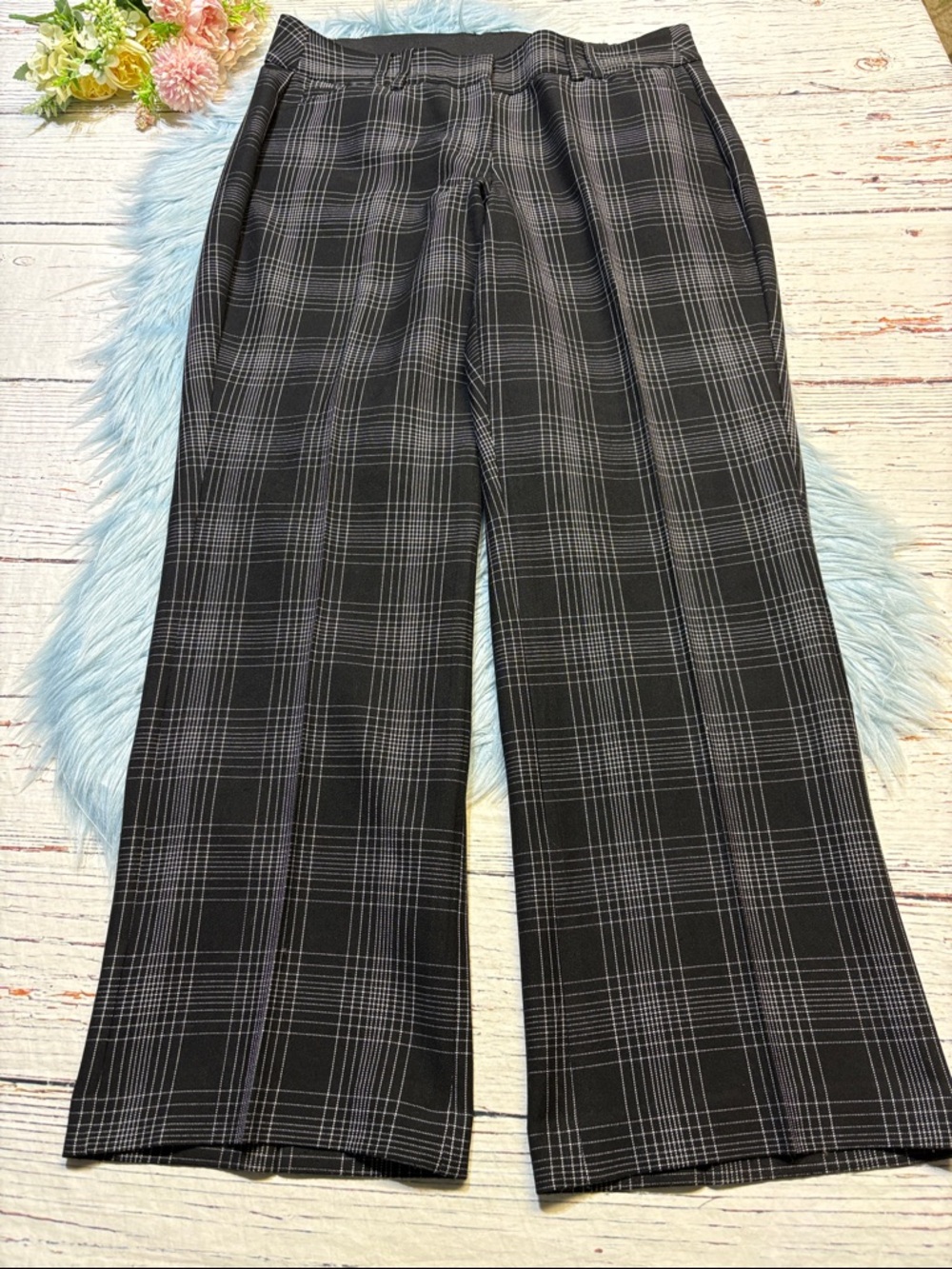 Lane Bryant White Black Plaid Flare Trouser Pants sz 14